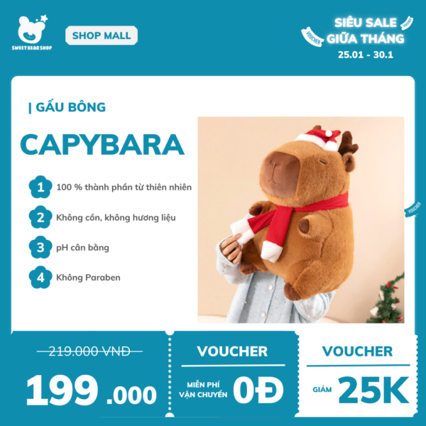 Gấu bông Capybara giáng sinh SweetBearShop 14cm - M02 - Hình ảnh 2