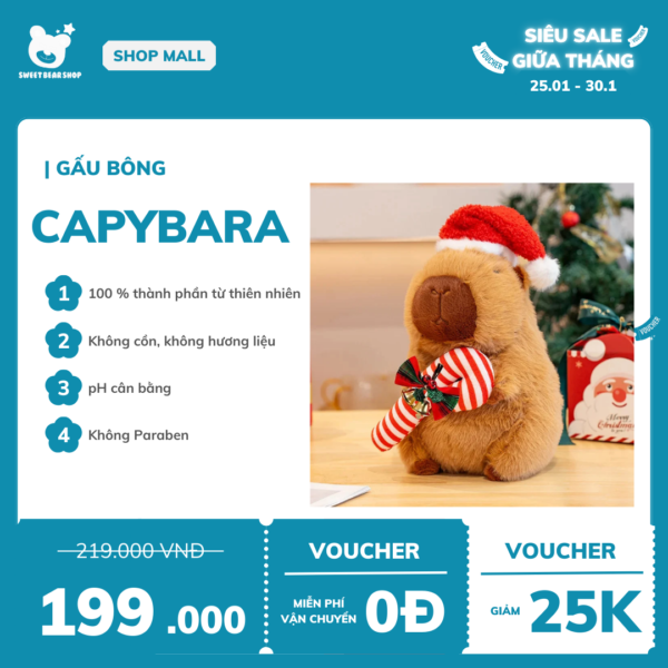 Gấu bông Capybara giáng sinh SweetBearShop 14cm - M02 - Hình ảnh 3