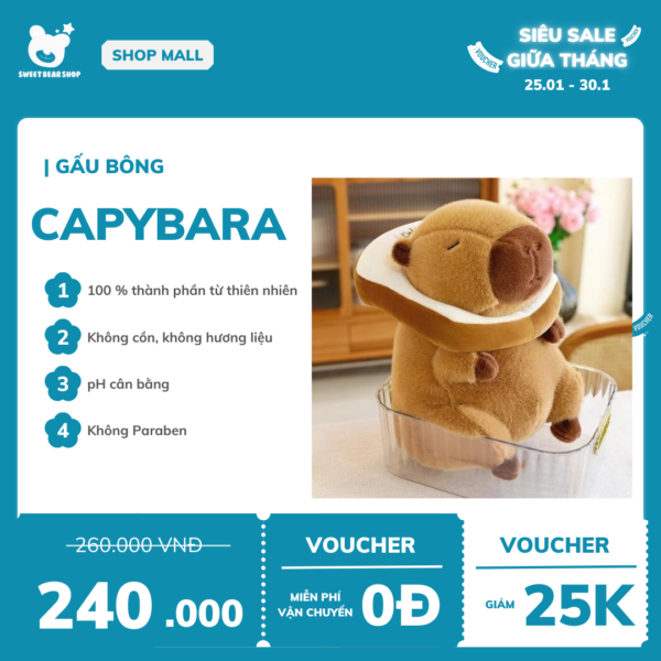 Gấu bông Capybara chuột hoa lang SweetBearShop 14cm - M03 - Hình ảnh 3