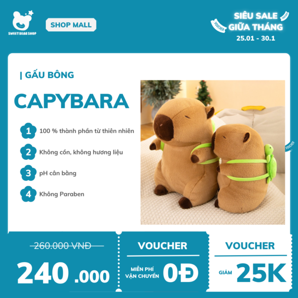 Gấu bông Capybara chuột hoa lang SweetBearShop 14cm - M03 - Hình ảnh 2