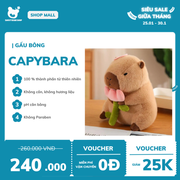 Gấu bông Capybara chuột hoa lang SweetBearShop 14cm - M03