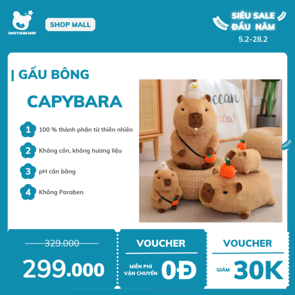 Gấu bông Capybara kẹp vịt SweetBearShop 14cm – M05