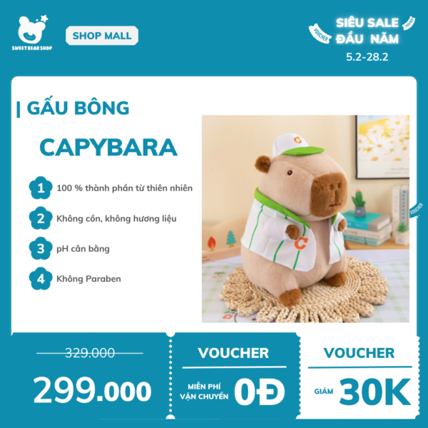 Gấu bông Capybara mặc áo SweetBearShop 14cm – M04 - Hình ảnh 2