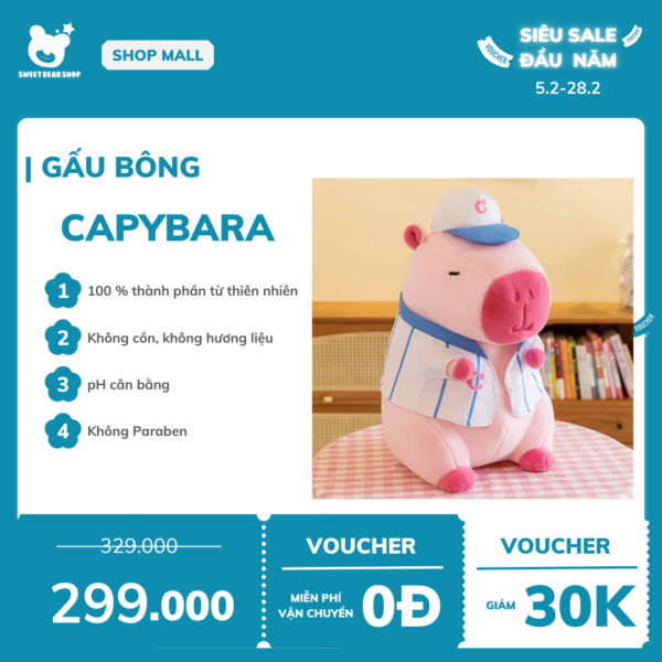 Gấu bông Capybara mặc áo SweetBearShop 14cm – M04