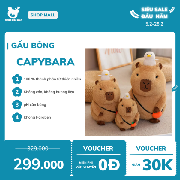 Gấu bông Capybara kẹp vịt SweetBearShop 14cm – M05 - Hình ảnh 2