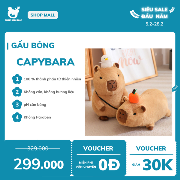 Gấu bông Capybara kẹp vịt SweetBearShop 14cm – M05 - Hình ảnh 4