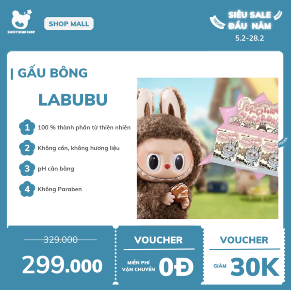 Gấu Bông Labubu Cao Cấp Dễ Thương, Thú Nhồi Bông Nhân Vật Hoạt Hình Hottrend