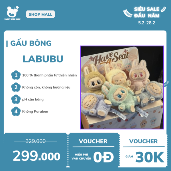 Labubu Gấu Bông Hoạt Hình Dễ Thương Trẻ Em Đồ Chơi Sang Trọng Quà Tặng Sinh Nhật